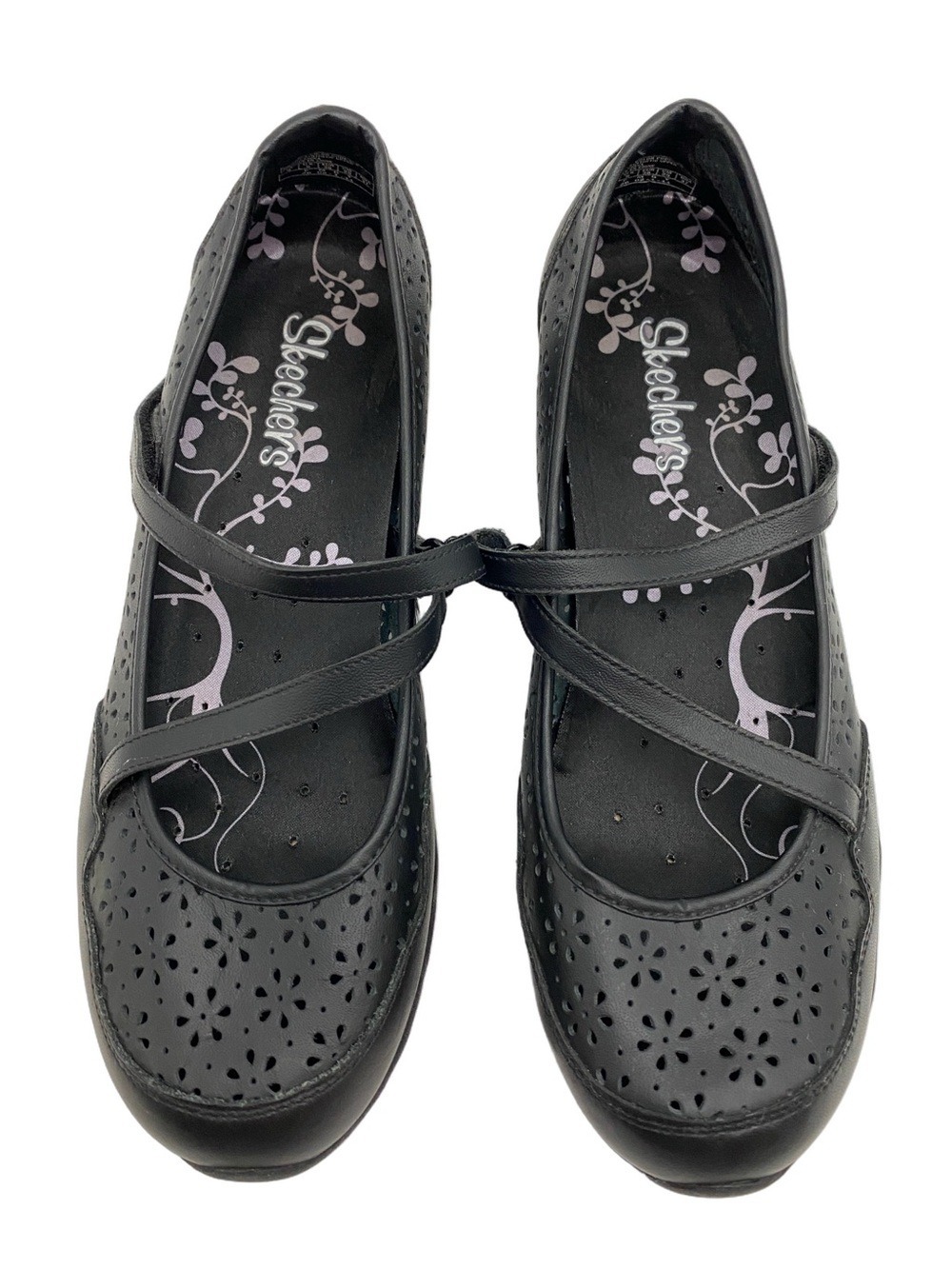 Skechers Cutout Mary Janes Shoes Black Comfy Sz 8